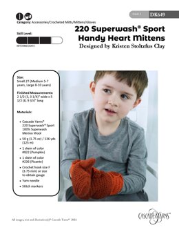 Handy Heart Mittens in Cascade Yarns 220 Superwash® Sport - DK649 - Downloadable PDF