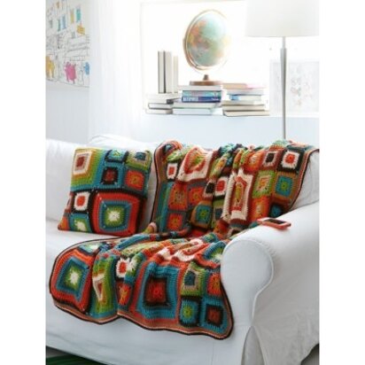 Bright Squares Blanket and Pillow in Patons Canadiana